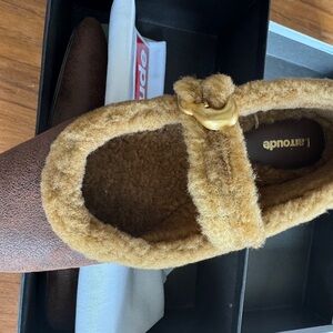 Larroude Brown Faux-Shearling Mary Jane Loafers new in box